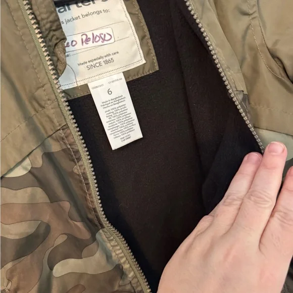 Carter's Kids Camo Jacket - Green and Brown. Adorable! Lined. Like New.Sz 6 - Picture 11 of 11